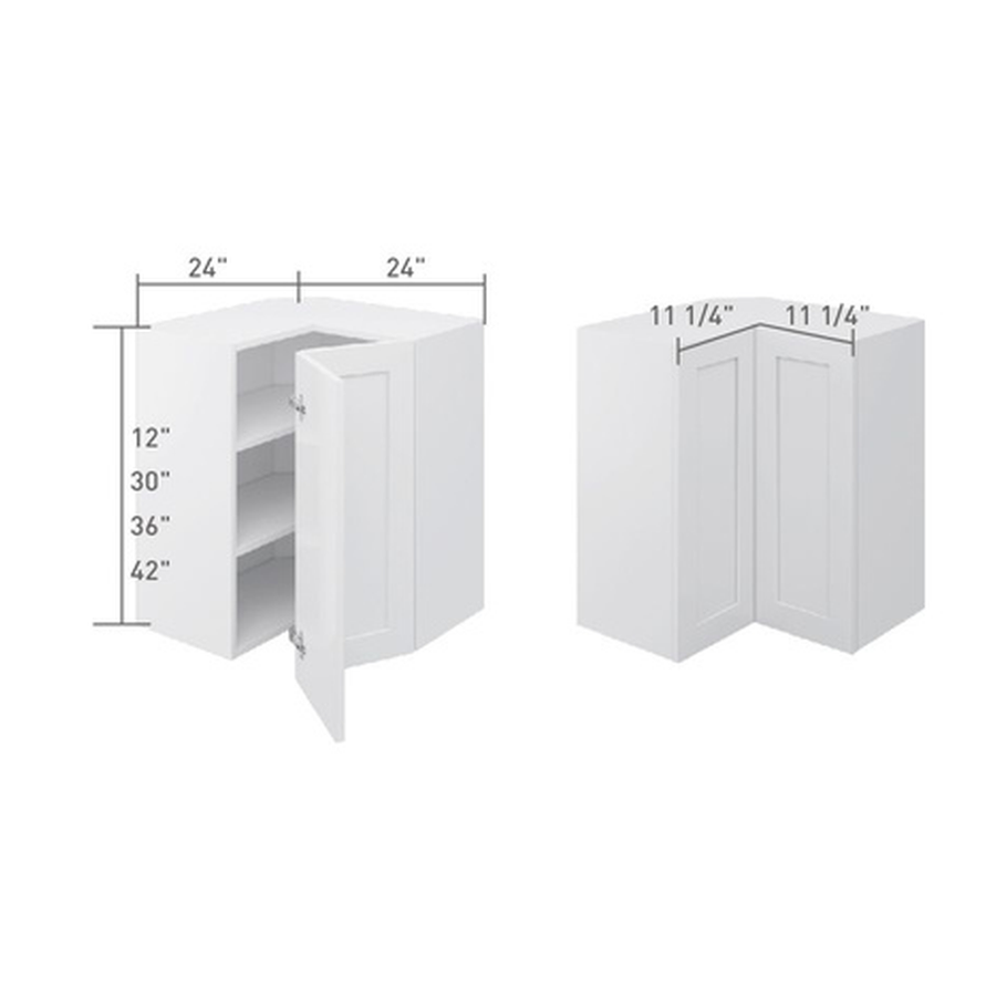 Easy-reach corner wall cabinet, dimensioned line drawing