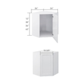 Diagonal corner wall cabinet, dimensioned line drawing