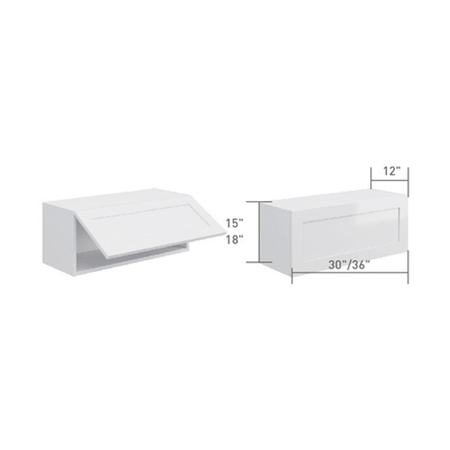Stay-lift wall cabinet, dimensioned line drawing