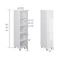 Single-door pantry cabinet, dimensioned line drawing