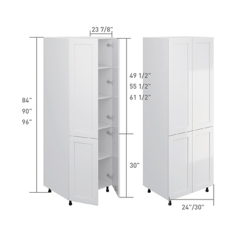 Double-door pantry cabinet, dimensioned line drawing