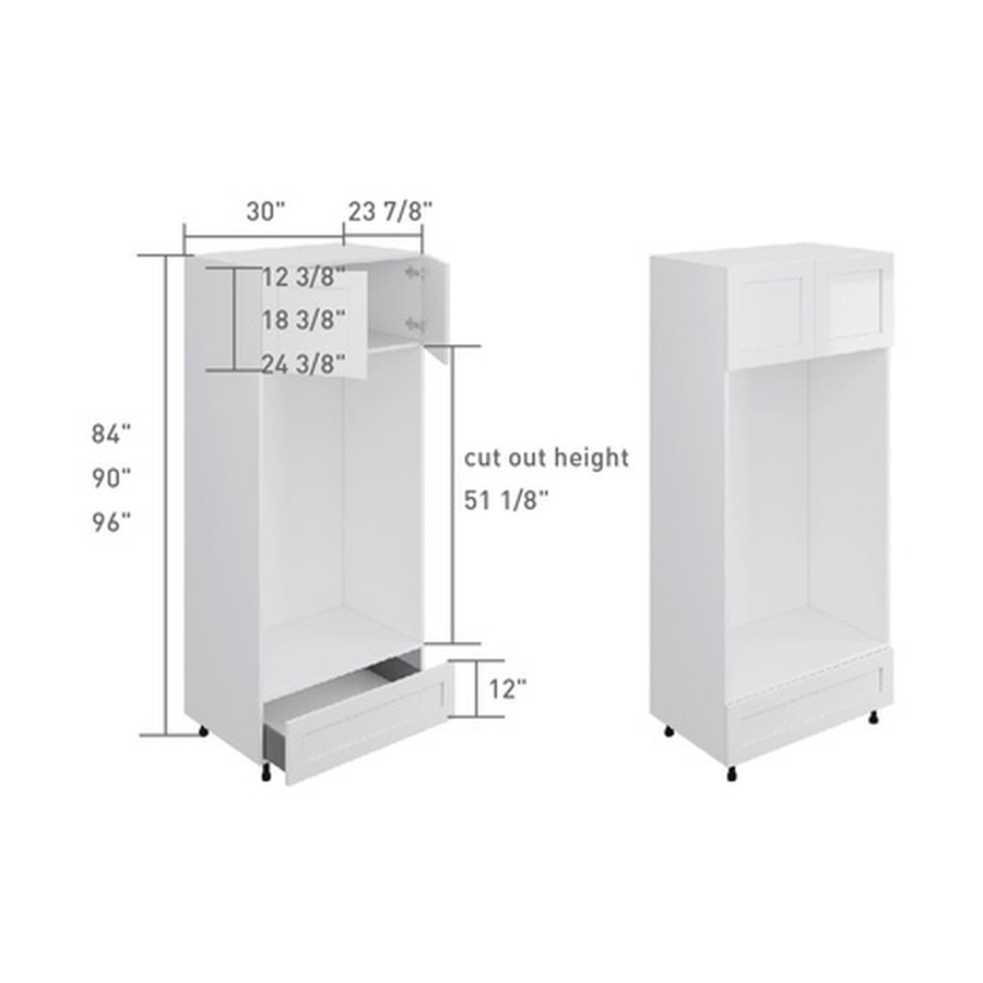 Double oven tall cabinet, dimensioned line drawing